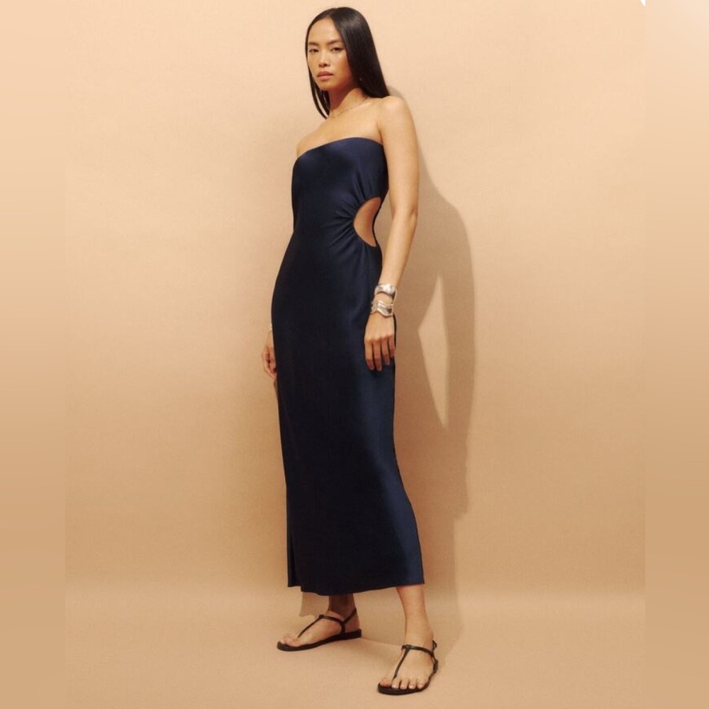Reformation Nevaeh Midnight Blue Strapless Dress